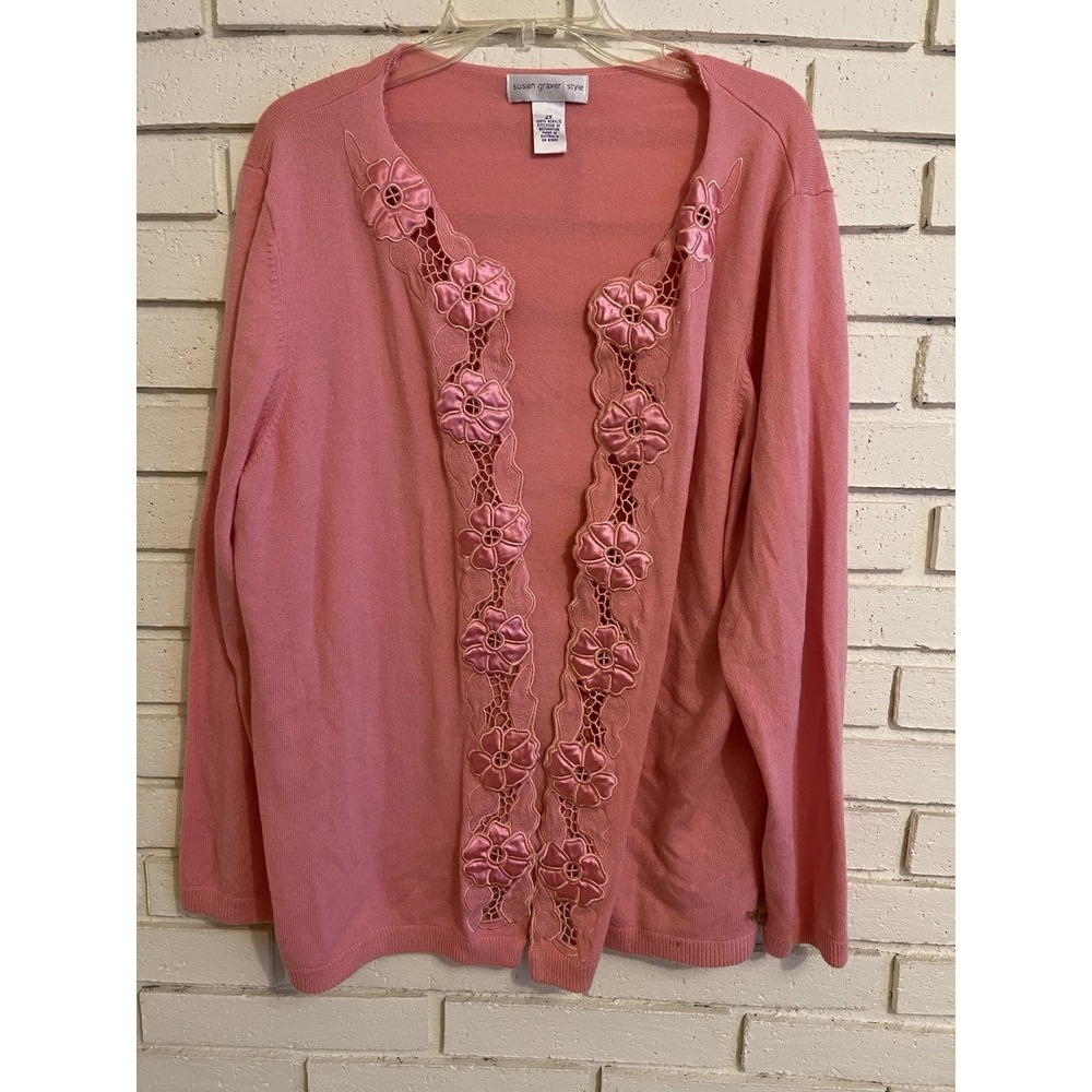 Susan Graver Pink Acrylic Open Front Lightweight Cardigan Womens Size 2X
